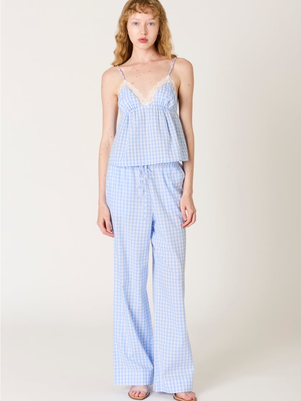 NIA Kendra Top & Khonny Pant  2 Set vintage inspired in Gingham Blue Size S NWT